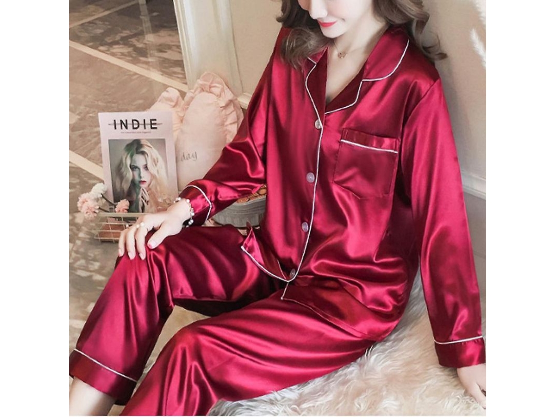 Conjunto De Pijama De Seda Satinada Para Mujer Con Mangas Largas, Ropa De Dormir.