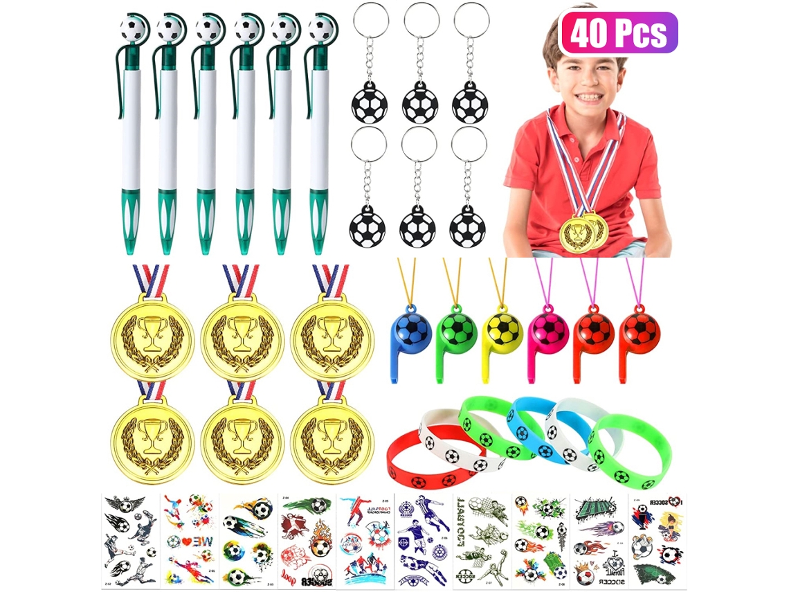 Set de juguetes de fútbol con 40/52/62/68/72 piezas: silbatos, pegatinas, llaves, pulseras, regalos para fiestas de fútbol y aficionados.