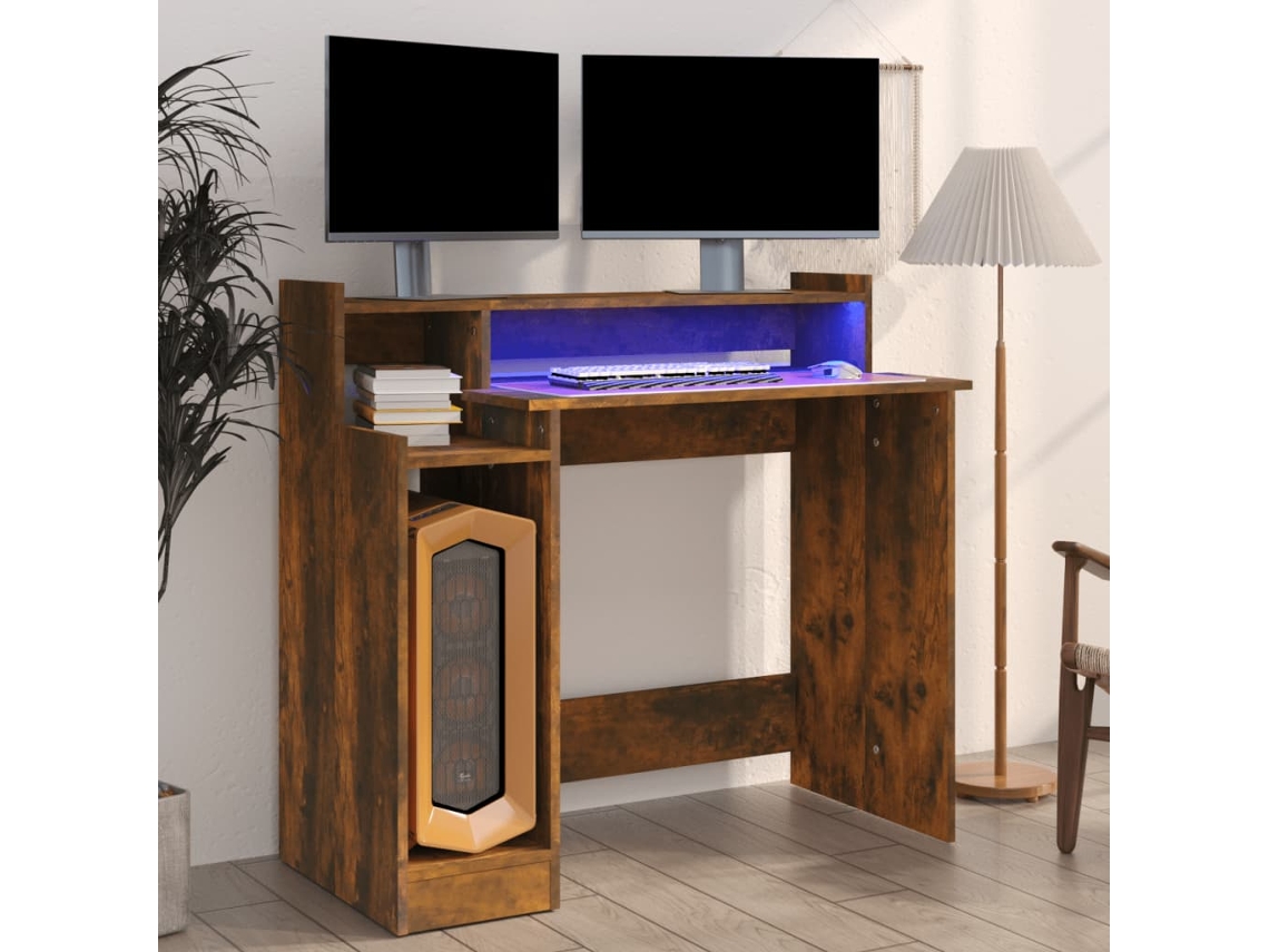 Escritorio | Mesa | Escritorio con LED 97x45x90cm Madera de roble ahumado