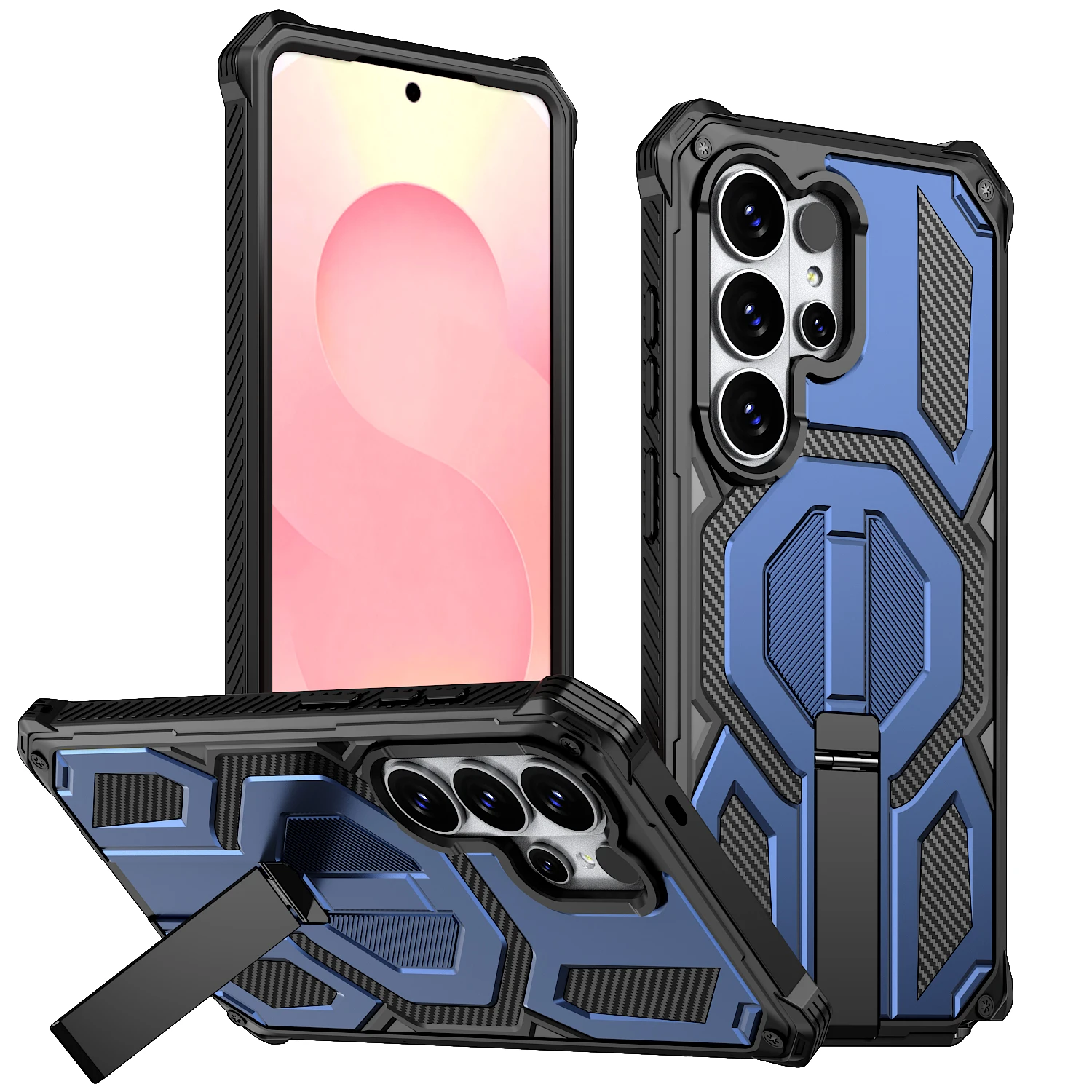 (azul, Galaxy S24 Fe) Funda Para Teléfono Con Soporte Magnético De Metal Y Función De Carga Inalámbrica.