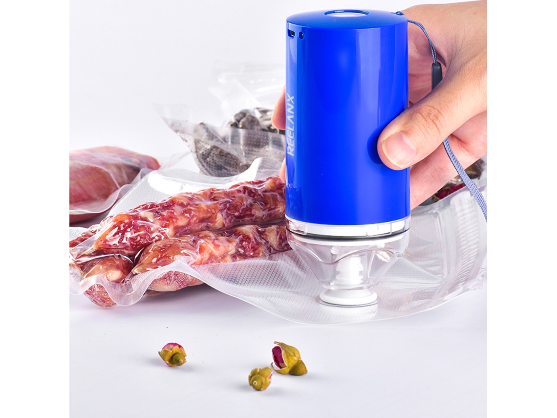 Selladora Al Vacío Portátil Inalámbrica Recargable Por Usb Con 10 Bolsas Reutilizables Para Almacenar Alimentos.