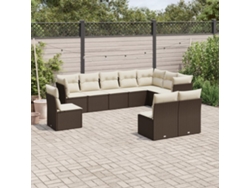 10 unidades Conjunto. Sofás Jardim Com Almofadões Vime Pe Castanho Dkd Home Decor