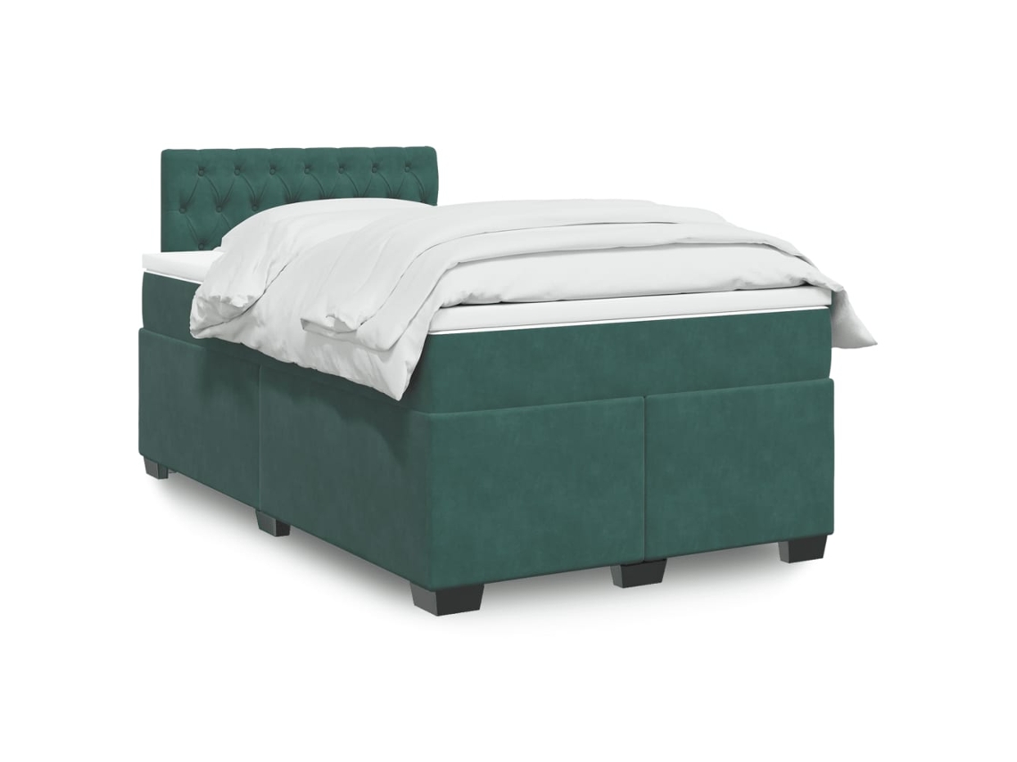 Cama Box Spring Con Colchón Terciopelo Verde Oscuro 120x200 Cm