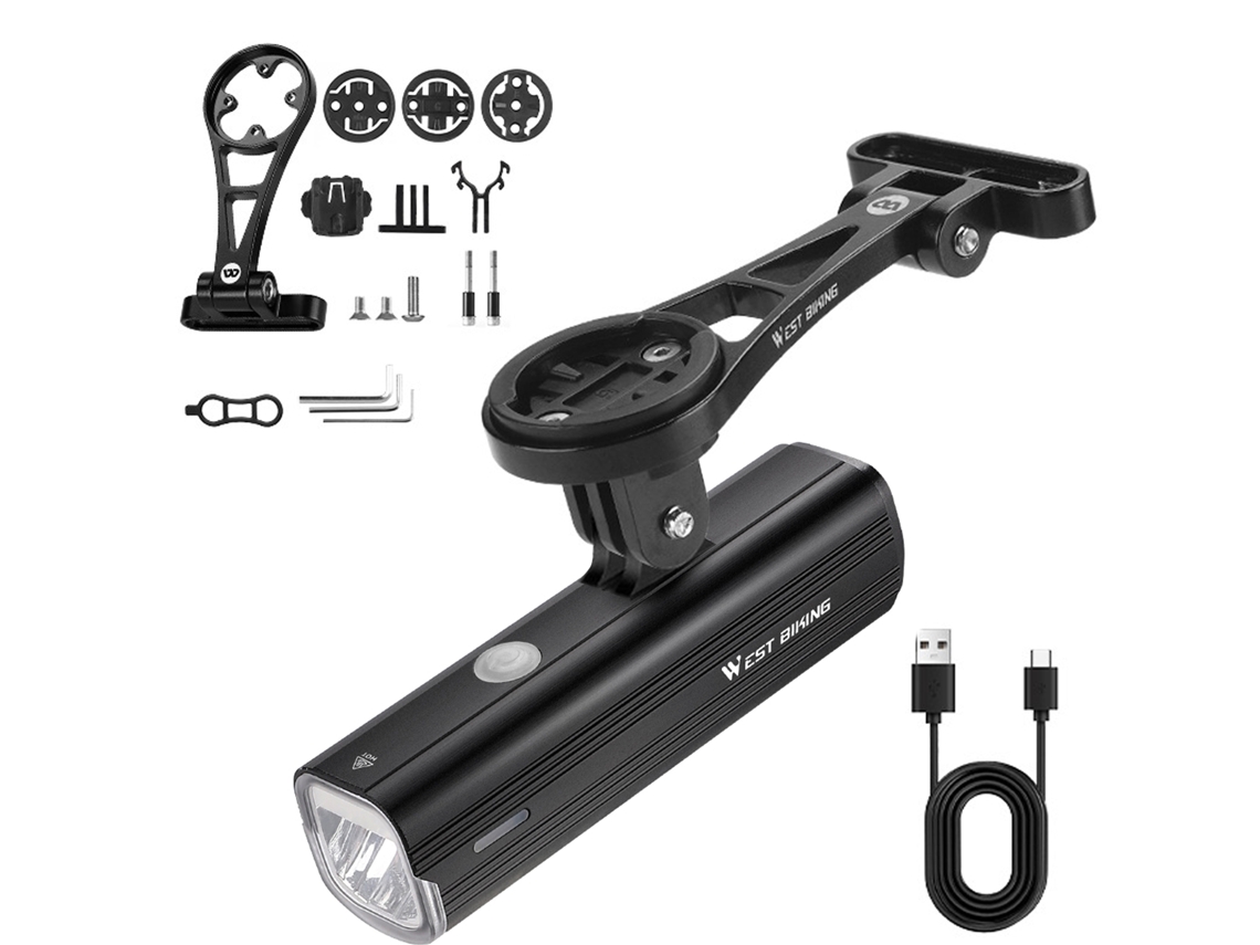 Kit De Faro Recargable Para Bicicleta De 1000 Lúmenes Y 4500 Mah Con Soporte Para Ciclocomputador.