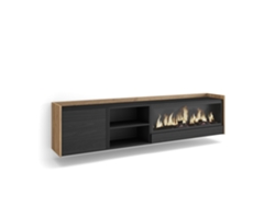 Mueble para TV, 212x35x50cm, para televisores de hasta 80'', chimenea eléctrica XXL, montaje en pared, negro y roble.