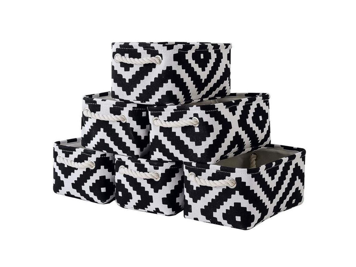 2026-cestas De Tela Pequeñas 6 Pack Para Organizar, Cestas De Regalo Vacías Con Asas De Cuerda, Plegables (negro Blanco)