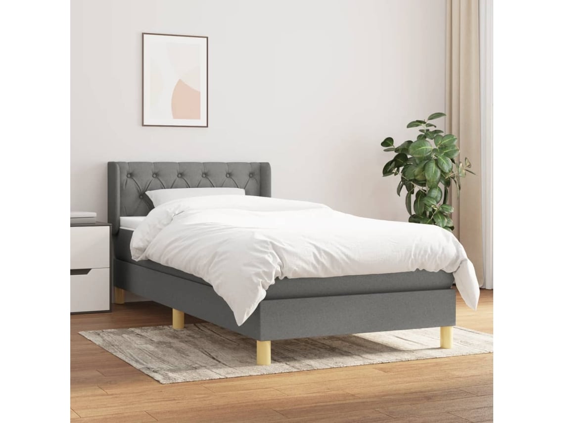 Cama box spring con colchón tela gris oscuro 80x200 cm