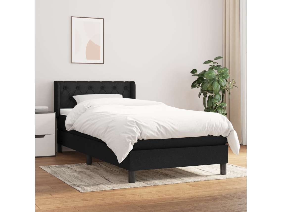 Cama Box Spring Con Colchón Tela Negro 80x200 Cm