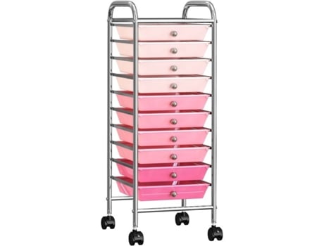 vidaXL Carrito de almacenaje portátil 10 cajones plástico ombre rosa
