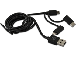 Cable MUVIT 3 en 1 (USB - MicroUSB + Lightning + USB-C - 1 m - Negro) — MicroUSB | Tipo C | Lightning MFI