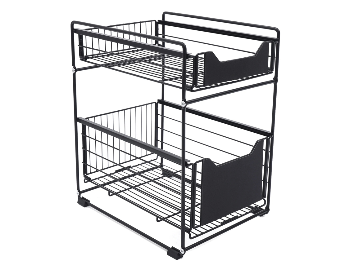 Organizador para debajo del fregadero, acero al carbono duradero, solución de almacenamiento compacta, negro, 2 niveles OEM