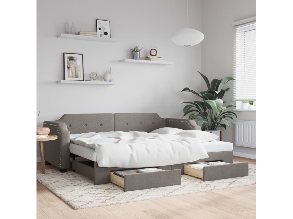 Sofá Cama Nido Con Cajones Tela Gris Taupe 90x200 Cm