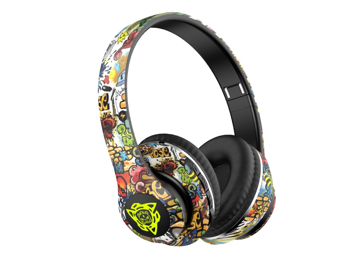 Auriculares Bluetooth (amarillos) Con Estilo Graffiti, Luces Led, Calidad De Sonido Hifi, Graves Profundos Y Diseño Plegable.