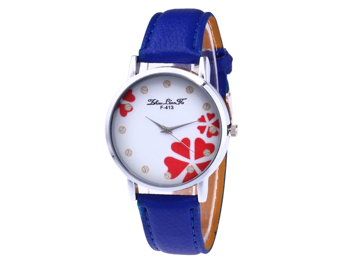 Reloj Zhoulianfa Para Mujer Con Pulsera De Cuarzo, Piel Sintética Y Diseño De Corazón Azul Real.