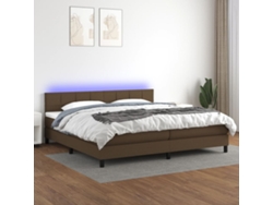 Cama Box Spring Colchón Luces Led Tela Marrón Oscuro 200x200 Cm