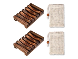 2 Jaboneras De Bambú Y 2 Bolsitas De Sisal, Anti-residuos Para Baño Y Cocina.