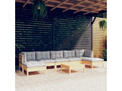 Conjunto de jardín DKD Home Decor de 8 piezas con cojines de pino gris
