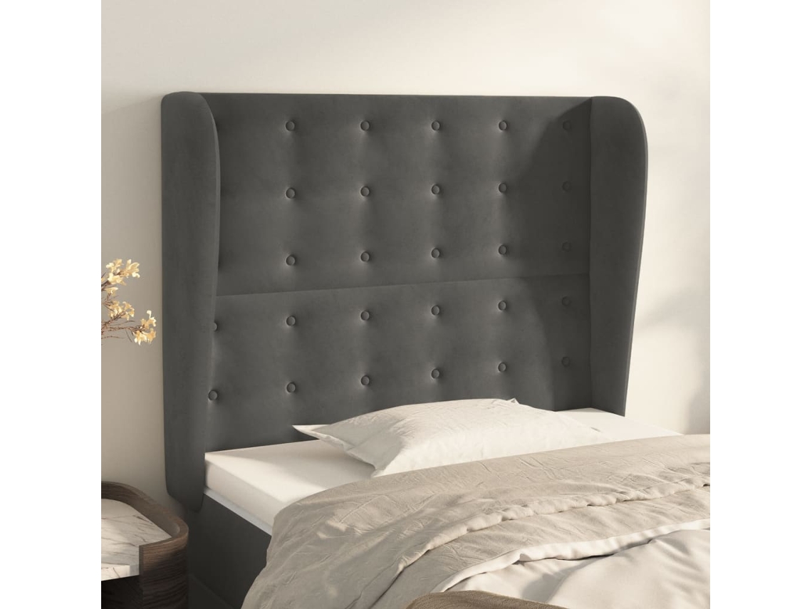 Cabecero Con Orejas De Terciopelo Gris Oscuro 103x23x118/128 Cm