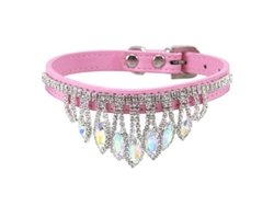 Colar Ajustável E Flexível Para Gatos Em Forma De Diamante, De Pele Sintética, Com Pingente De Diamante Rosa S*
