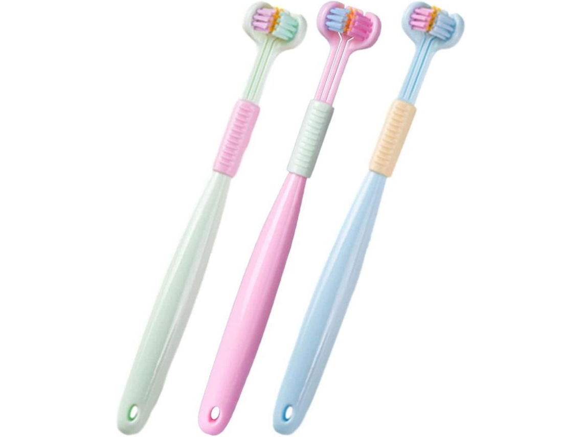 Juego De 3 Cepillos De Dientes Infantiles Con 3 Lados, Triple Cabezal, Cerdas Suaves Y Limpieza Profunda.