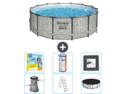Piscina BESTWAY Round Steel Pro MAX - Estampado Piedra - 427 x 122 cm - Incluye Bomba - Escalera - Cobertor Accesorios CB35