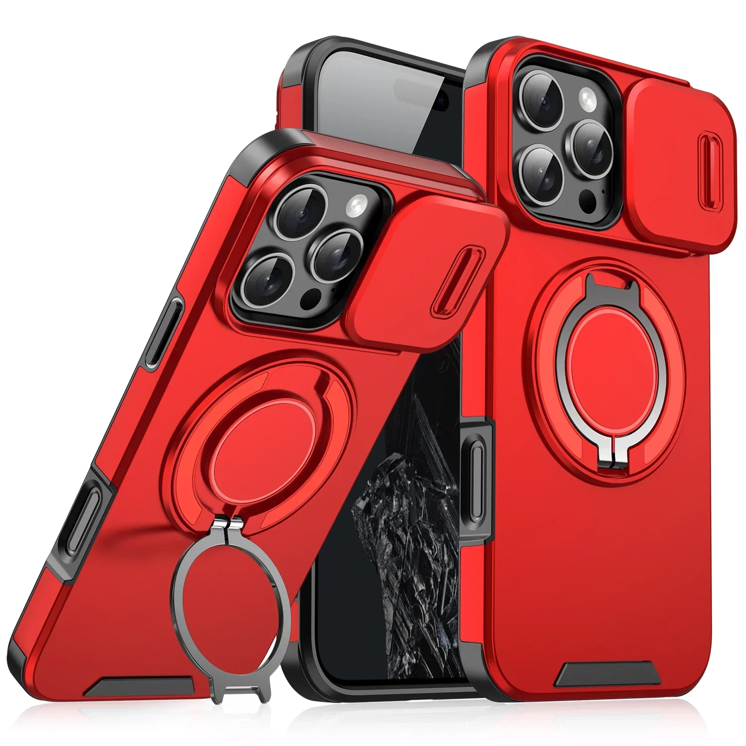 (iphone 14 Pro, Rojo) Funda Magnética Resistente Con Cierre Deslizante Para Iphone, Protección Para La Cámara.
