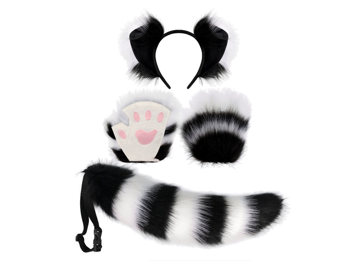 Conjunto De Tiara Con Orejas, Cola Y Guantes De Garras De Zorro Para Cosplay Y Fiestas.