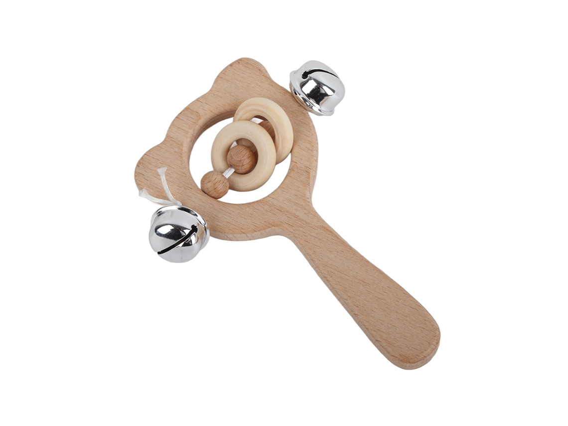 Sonajero De Madera De Haya Con Forma De Oso Y Cascabel Para La Dentición, Juguete Para Bebé.