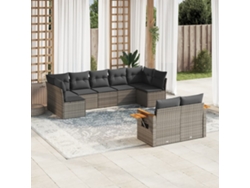 Conjunto de sofá de jardín de 9 piezas con cojines, mimbre gris, DKD Home Decor
