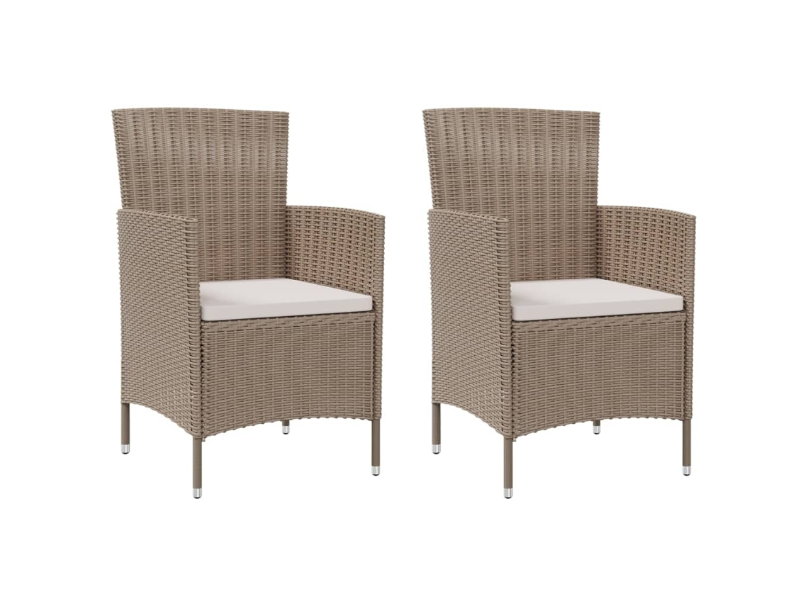 Conjunto 2 Silla de jardín VIDAXL Beige Poli Ratán (61x60x88 cm)