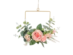 Corona Geométrica De Aros Con Rosas De Seda Artificial, Decoración De Pared De Metal Para El Hogar.