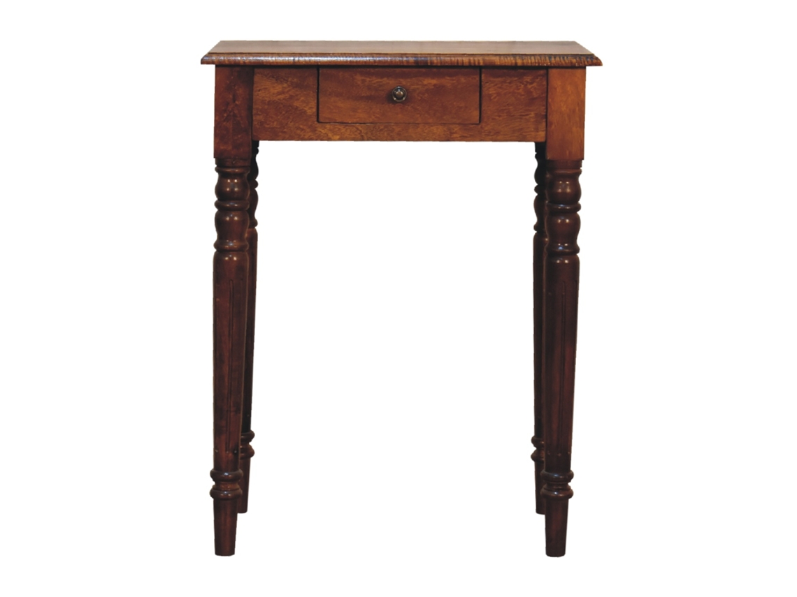 Secreter de madera maciza con patas torneadas, 1 cajón, marrón oscuro. Muebles Artesanos.