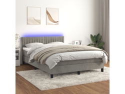 Cama Box Spring Colchón Y Led Terciopelo Gris Claro 140x190 Cm
