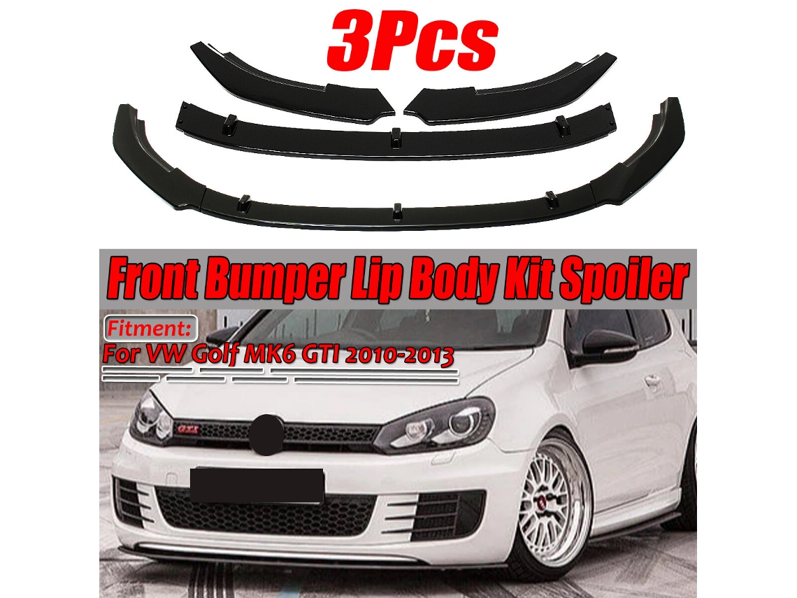Kit de molduras de alerón delantero, 3 piezas, para VW Golf Mk6 GTI 2010-2013, negro brillante