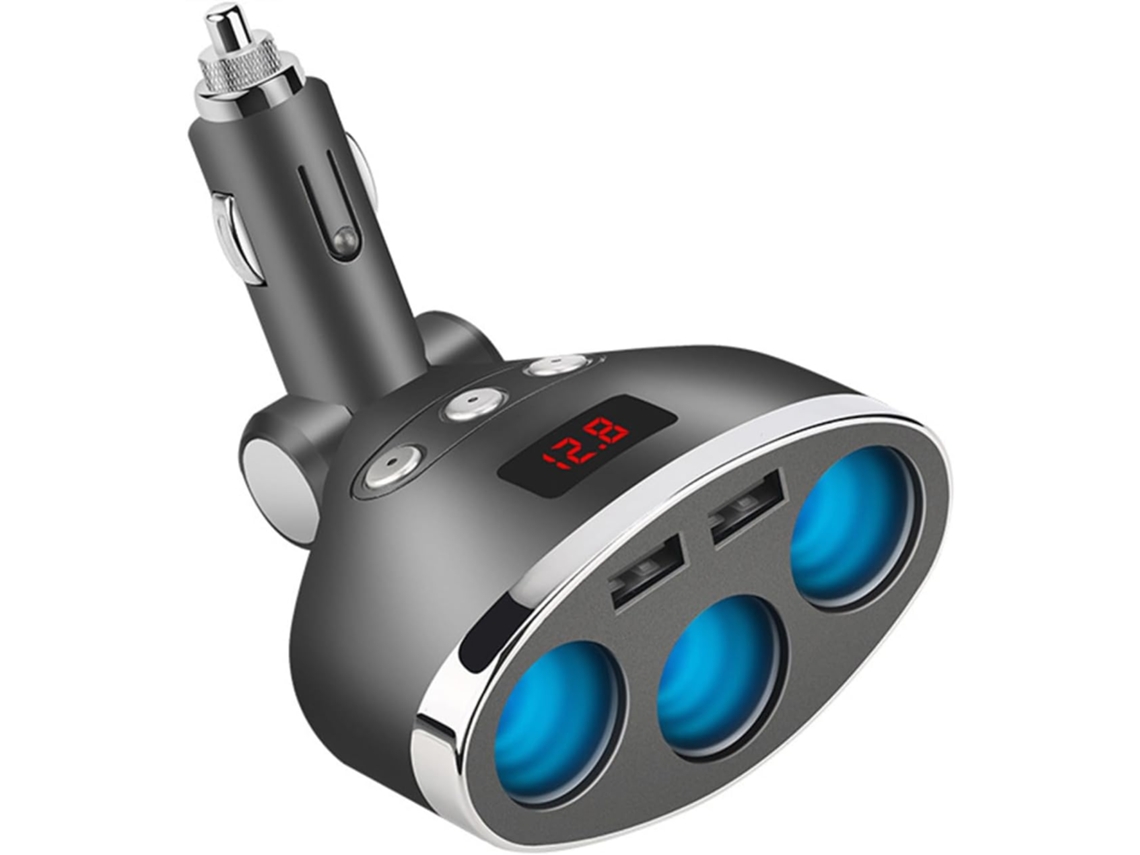 Cargador De Coche De 2 Piezas Con Dos Puertos Usb Y Pantalla De Voltaje.