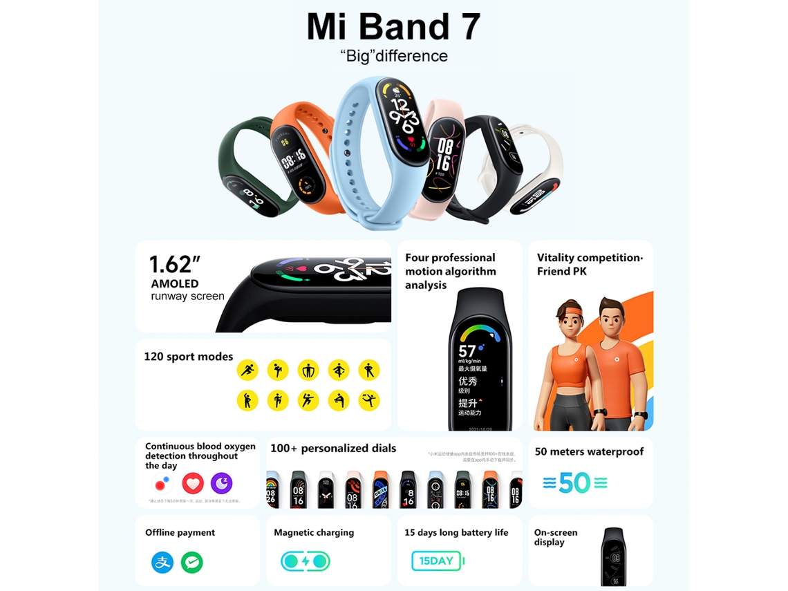 Pulseira Inteligente Xiaomi Mi Band 7 1.62 Amoled 120 Modos Esportivos Bt 5.2 Versão Doméstica Preto