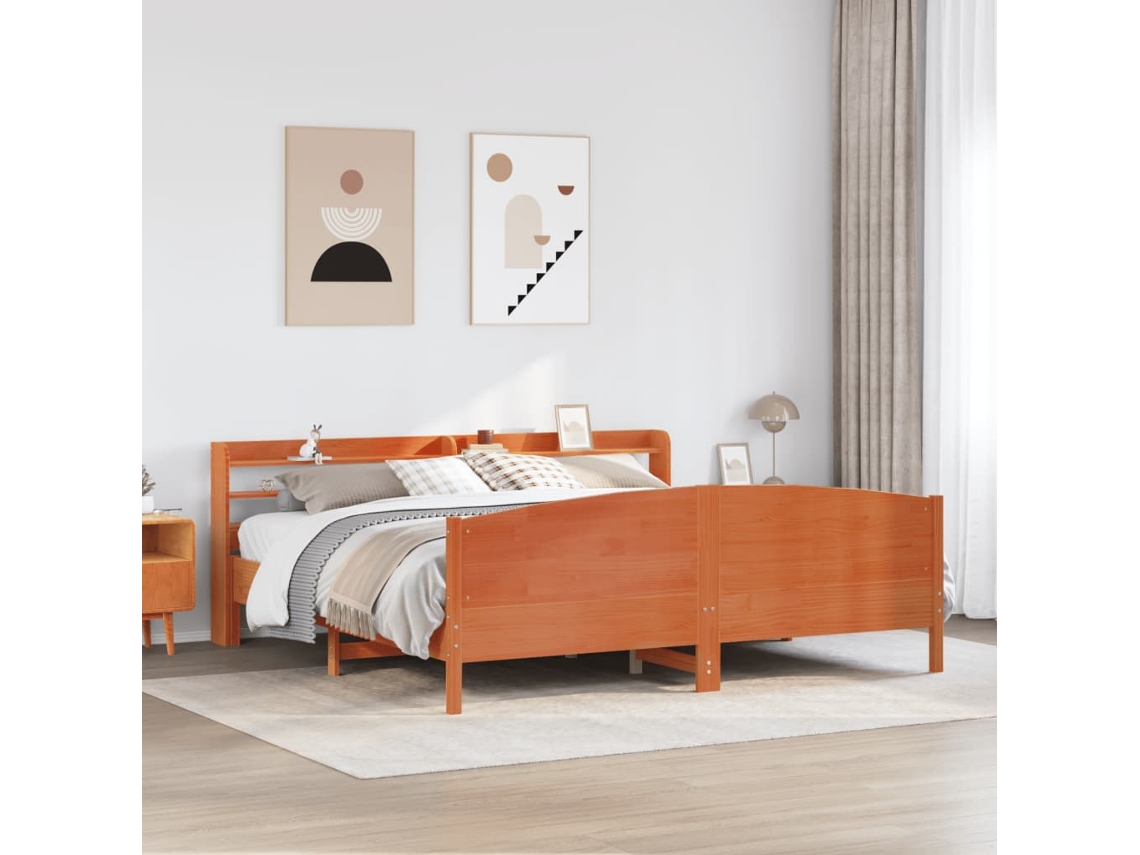 Cama Sin Colchón Madera Maciza De Pino Marrón Cera 200x200 Cm