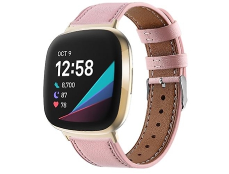 Correa para Fitbit Versa 4 / Sense 2 Correa de reloj de cuero genuino con cola redonda rosa VENISYMLIS