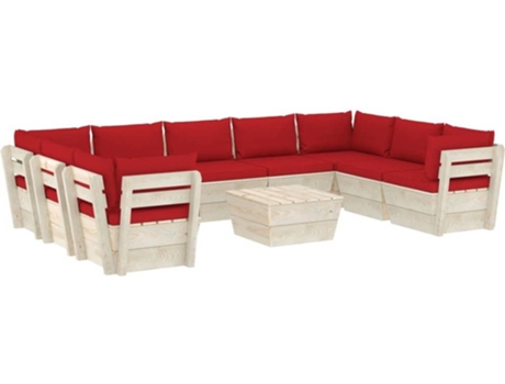 Conjunto 10 Muebles de jardín de palés VIDAXL y cojines madera de abeto