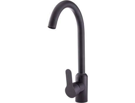 Grifo Cocina Acero Inoxidable, Negro, Agua Caliente-Fría, Latiguillos, Caño Alto, Monomando [QLI-FA-N032] GREENICE