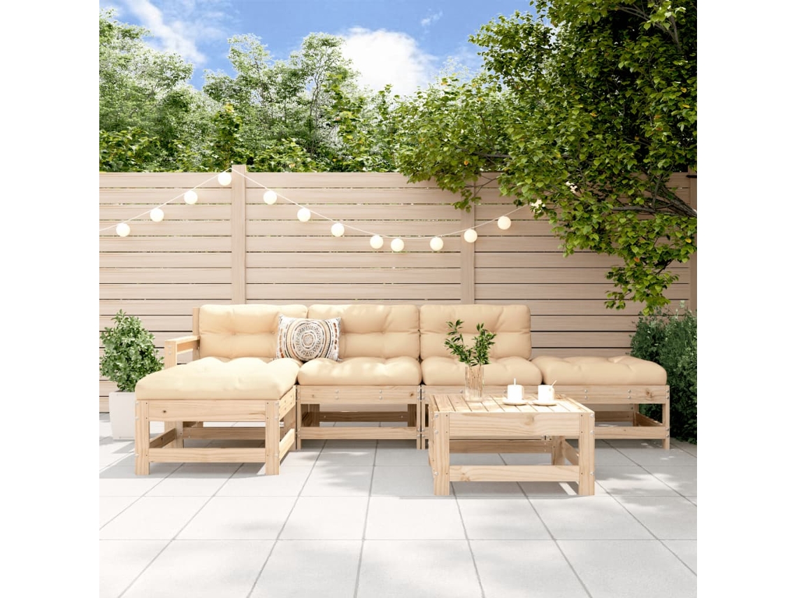 Conjunto de salón de jardín de 6 piezas de pino macizo Dkd Home Decor