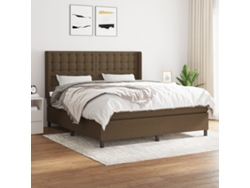 Cama Box Spring Con Colchón Tela Marrón Oscuro 180x200 Cm