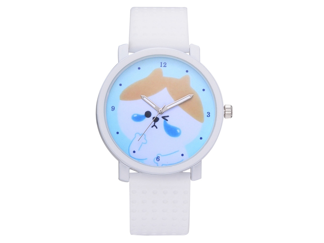 Reloj De Pulsera Para Mujer Con Dial Redondo Y Correa De Silicona Patrón Cute Cartoon Azul Cielo