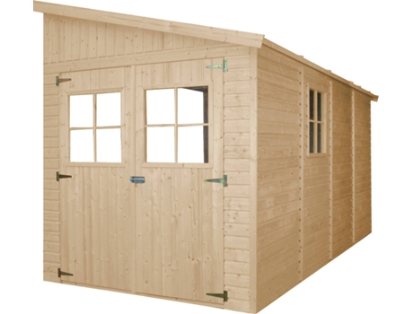 Caseta de Jardín de Madera TIMBELA M340 con Ventanas y Sin Pared Lateral (8 M² - 243 x 416 x 216 cm)