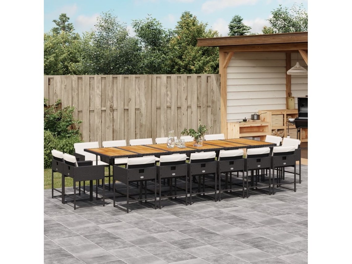 Juego de comedor de jardín DKD Home Decor de 17 piezas con cojines de mimbre negros