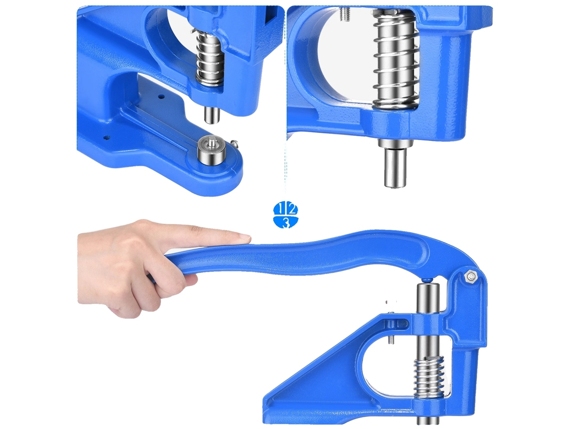Máquina para ojales, 3000 ojales, troqueles intercambiables, color azul.