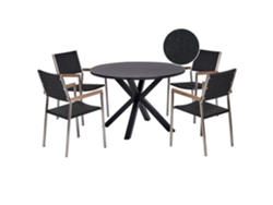 Conjunto De Comedor De Exterior Para 4 Personas Beliani Maletto/grosseto De Aluminio, Ratán Sintético Negro 120x120x75