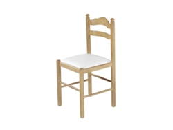 Cadeira de Madeira Clássica Natural Madrid 40x86x42cm Couro Sintético Branco FANMUEBLES