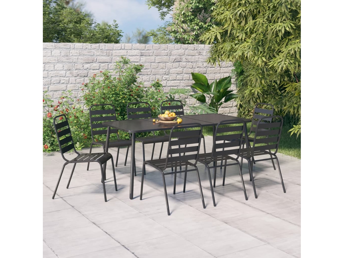 Conjunto de comedor de jardín DKD Home Decor de 9 piezas, acero antracita