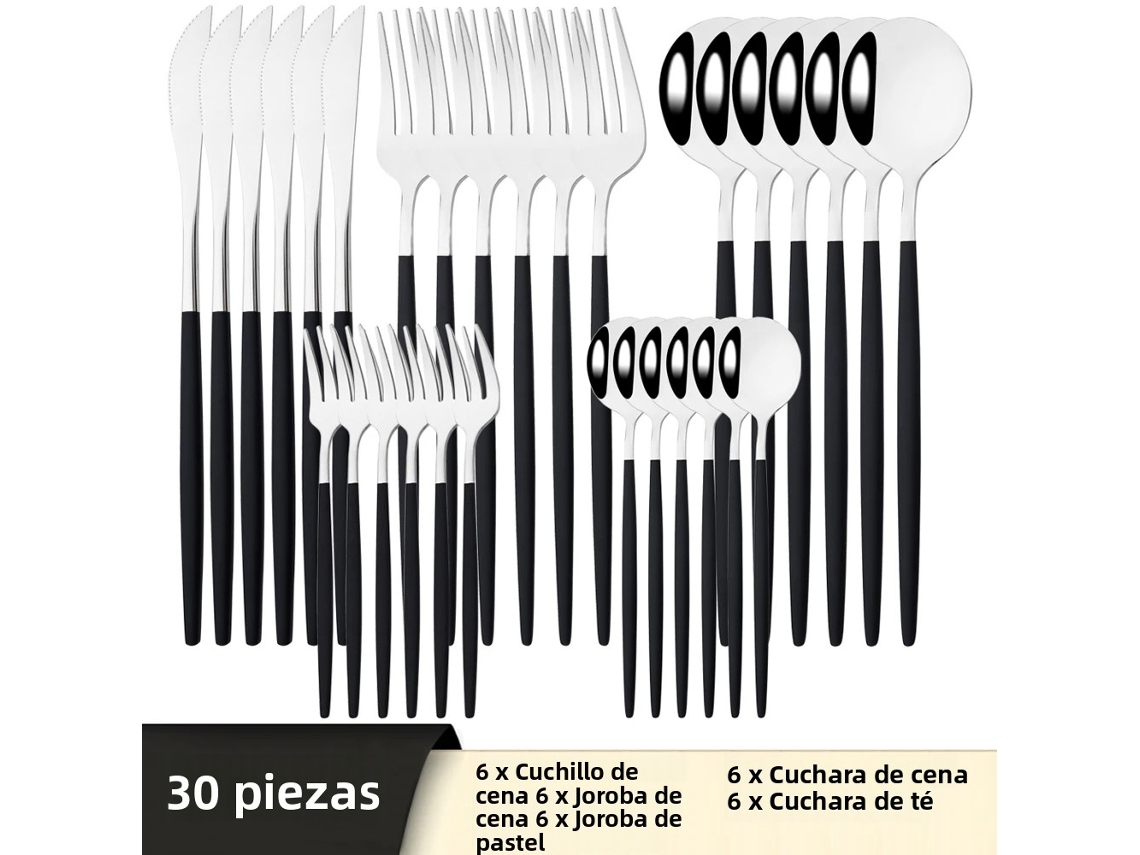 Juego De Cubiertos De Acero Inoxidable De 30 Piezas (negro Y Plateado): Cuchillo, Tenedor, Cuchara, Cubiertos, Cubiertos